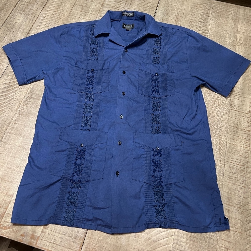 Omega Fashion Men's Short Sleeve Pocket Embroidered Detail Button Down Shirt